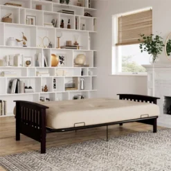 Full Size Holly Espresso Wood Arm Futon Frame With 6" Microfiber Mattress Tan - Room & Joy -Lush Living Store GUEST 910964fc 8fa3 4ccf af81 67135fc2c305