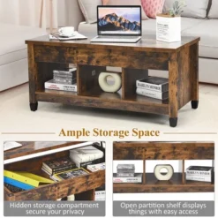 Costway Lift Top Coffee Table W/ Hidden Compartment And Storage Shelves Coffee -Lush Living Store GUEST 915d7257 fda5 474f bedb 3f828f3f2cec
