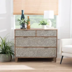 4 Drawer Cassandra Console Gray - Powell -Lush Living Store GUEST 9193e500 ea82 4049 b689 0839cf927dfd