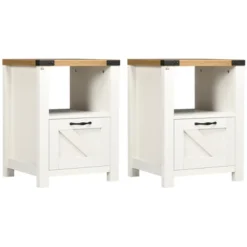 HOMCOM Farmhouse Side Table With 1 Drawer, 1 Open Shelf And Tabletop For Living Room, Set Of 2, White -Lush Living Store GUEST 91da2110 975a 4253 af0f b2a4f458786d