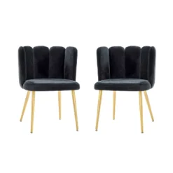 Set Of 2 Barbara Contemparary Velvet Vanity Stool For Makeup Room, Moden Accent Side Chairs For Living Room With Shell Back And Golden Metal Legs| ARTFUL LIVING DESIGN -Lush Living Store GUEST 91e937fc 683c 409b a40d 249dd0d8c951