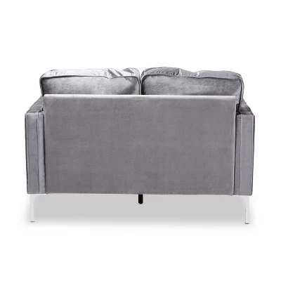 Baxton Studio Clara Velvet Fabric Upholstered 2 Seater Loveseat Gray - BaxtonStudio 5 Baxton Studio Clara Velvet Fabric Upholstered 2 Seater Loveseat Gray - BaxtonStudio - Image 3