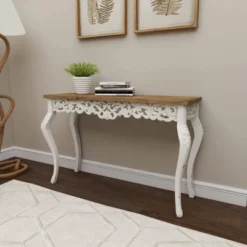Wood Parisian Design Floral Ornate Detailing Console Table White - Olivia & May -Lush Living Store GUEST 92fb4378 1088 4014 bff5 df5b8350bde0