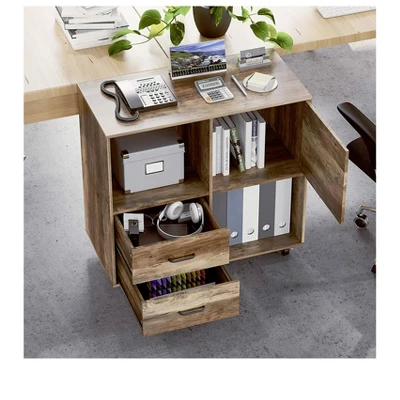 Year Color Wood Mobile Lateral Filing Cabinet With 2 Drawers, 2 Open Compartments, And Wheels For Home Office, Study, Living Room, And Bedroom 4 Year Color Wood Mobile Lateral Filing Cabinet With 2 Drawers, 2 Open Compartments, And Wheels For Home Office, Study, Living Room, And Bedroom - Image 2