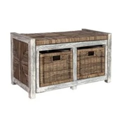 Happimess Rustic 30" 2 Drawer Wicker Storage Bench, Gray -Lush Living Store GUEST 93cca04d ab6f 46d4 a0ba fdb8d7468e75