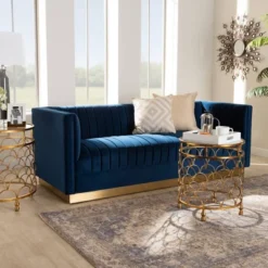 Aveline Velvet Upholstered Finished Sofa Navy Blue/Gold - Baxton Studio -Lush Living Store GUEST 93ffa28e 8314 45e6 8258 f3eff4f48abf