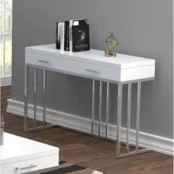 Dalya 2 Drawer Console Sofa Table White High Gloss/Chrome - Coaster