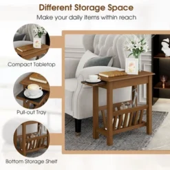 Tangkula End Table Pull-out Tray Shelf Accent Side Nightstand Rubber Wood Leg Rustic Oak 11 Tangkula End Table Pull-out Tray Shelf Accent Side Nightstand Rubber Wood Leg Rustic Oak -Lush Living Store GUEST 9490d1bc f522 47df b786 e66a23062213