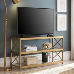 48" Modern X-Sided Gold And Bras Metal TV Stand - Henn&Hart 12 48" Modern X-Sided Gold And Bras Metal TV Stand - Henn&Hart -Lush Living Store GUEST 9493f61c 33ef 4ab8 81a5 2623a012fa14