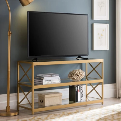 48" Modern X-Sided Gold And Bras Metal TV Stand - Henn&Hart 6 48" Modern X-Sided Gold And Bras Metal TV Stand - Henn&Hart - Image 4