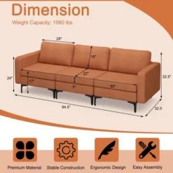 Costway Modular 3-Seat Sofa Couch W/ Socket USB Ports & Side Storage Pocket OrangeDark Grey -Lush Living Store GUEST 9510b19c eaff 44f6 beb8 5859f7075d7b