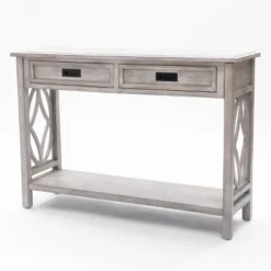 LuxenHome Gray Wood 2-Drawer 1-Shelf Console And Entryway Table -Lush Living Store GUEST 95e212b0 7a1d 4031 8873 1732e7c504a4
