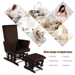 Costway Baby Nursery Relax Rocker Rocking Chair Glider & Ottoman Set W/Cushion Grey/Brown/Pink -Lush Living Store GUEST 96333068 3168 4039 a3cc c9b6697f7f6c