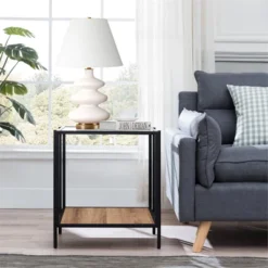 Black Bronze And Rustic Oak Side Table - Henn&Hart -Lush Living Store GUEST 965b9f41 477e 4764 b7d6 75971a90b4b5