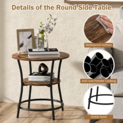 Tangkula 2-Tier Side Table Compact Round Metal Frame Coffee Table W/ Open Shelf Brown 15 Tangkula 2-Tier Side Table Compact Round Metal Frame Coffee Table W/ Open Shelf Brown -Lush Living Store GUEST 96d6d835 2032 4934 9c2a 650e8203016d