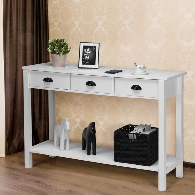Costway 47" Console Table Hall Table Side Desk Accent Table Drawers Shelf Entryway White 5 Costway 47" Console Table Hall Table Side Desk Accent Table Drawers Shelf Entryway White - Image 3