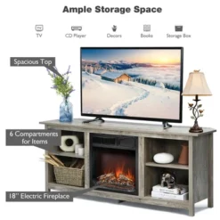 Costway 58'' 2-Tier Fireplace TV Stand W/18'' Electric Fireplace Grey Up To 65'' -Lush Living Store GUEST 977bee7b 98a9 4970 acfc b1a080ef8bc8