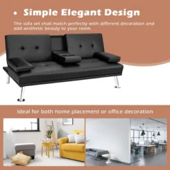 Costway Convertible Folding Futon Sofa Bed Leather W/Cup Holders&Armrests WhiteBlackBrown -Lush Living Store GUEST 97883dc4 fab4 427e 99ba 0a4a5202a93d
