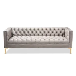 Zanetta Velvet Finished Sofa Gray - Baxton Studio -Lush Living Store GUEST 978dedc2 8923 4e08 aa93 cf897fbe893c