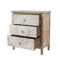 LuxenHome 3-Drawer 28.2" H X 25.2" W Natural Wood White Floral Accent Chest. -Lush Living Store GUEST 97d57820 65a2 4fa5 81a2 359dafd4051d