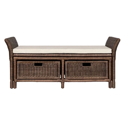 Happimess Tropic 52" 2 Drawer Wicker Storage Bench Wih Linen Cushion, Brown 3 Happimess Tropic 52" 2 Drawer Wicker Storage Bench Wih Linen Cushion, Brown