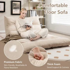 Costway Convertible Lazy Sofa Bed With 42-Level Adjustable Backrest&2 Lumbar Pillows Gray/Beige -Lush Living Store GUEST 99317c21 722b 4efd 98e8 878f2b1733e7