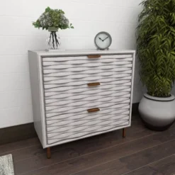 Contemporary Carved Woven Pattern 3 Drawer Wood Cabinet White - Olivia & May -Lush Living Store GUEST 994f4644 abb0 4213 87b5 fd1bef05c0ee