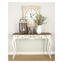 Wood Parisian Design Floral Ornate Detailing Console Table White - Olivia & May -Lush Living Store GUEST 9966b7ed e697 4627 a558 47d044f82f94