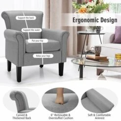 Costway Set Of 2 Upholstered Fabric Accent Chairs W/ Rubber Wood Legs Dark GrayLight Gray -Lush Living Store GUEST 99719517 a22f 4c60 91a2 b71845bcdfd3