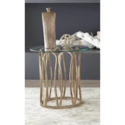 Monett Round End Table With Glass Top Brass - Coaster