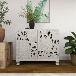 Mediterranean Carved Wood Cabinet White - Olivia & May -Lush Living Store GUEST 9ba6fd1f bfa5 4d7d 8328 236fec83acf1