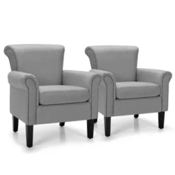 Costway Set Of 2 Upholstered Fabric Accent Chairs W/ Rubber Wood Legs Dark GrayLight Gray -Lush Living Store GUEST 9c5eb610 fcf9 4632 b099 9f35fdb6ec6b
