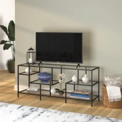 Black Bronze TV Stand With Glass Shelves - Henn&Hart -Lush Living Store GUEST 9cb4fb5a d5d6 463f ae2d de252e3e273c