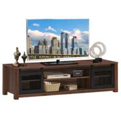 Costway TV Stand Entertainment Center For TV's Up To 65'' With Sliding Mesh Doors Walnut Black -Lush Living Store GUEST 9cc73494 5eb3 4b43 9473 ba5827b88be2