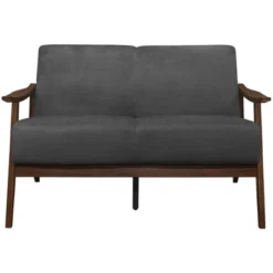 Carlson Velvet Upholstered Loveseat In Dark Gray And Dark Walnut - Lexicon