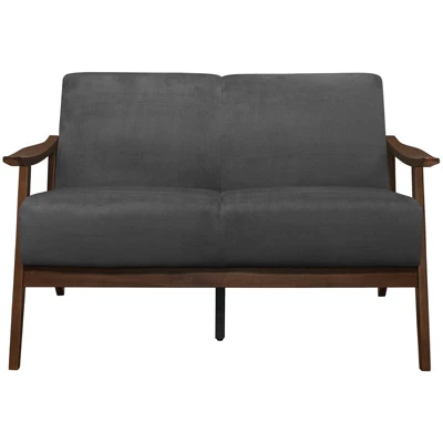 Carlson Velvet Upholstered Loveseat In Dark Gray And Dark Walnut - Lexicon 3 Carlson Velvet Upholstered Loveseat In Dark Gray And Dark Walnut - Lexicon