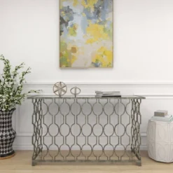 Contemporary Metal Pattern Console Table Silver - Olivia & May 41 Contemporary Metal Pattern Console Table Silver - Olivia & May -Lush Living Store GUEST 9e4161e3 715c 4c67 878f fc51dff46df6