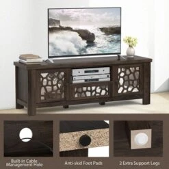 Tangkula 55" Retro TV Stand Media Entertainment Center W/ Mirror Doors & Drawer Brown -Lush Living Store GUEST 9e4b05ed a538 4afb ba3c 03931ce0ac9d