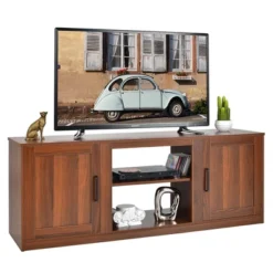 Costway 58'' TV Stand Entertainment Console Center W/ 2 Cabinets For 65'' TV NaturalBlackWalnut -Lush Living Store GUEST 9e7756ca 4cd6 47d6 b88b c28759a741aa