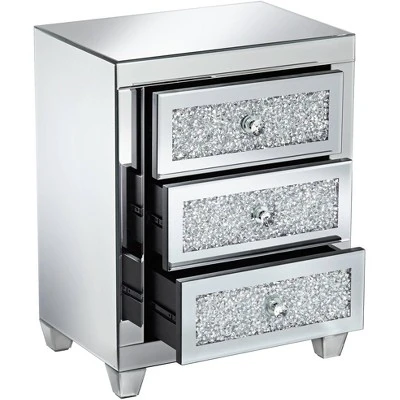 Studio 55D Modern Mirrored Rectangular Accent Side End Table 20" X 14" With 3-Drawer Silver Glass Crystal Living Room Home House 6 Studio 55D Modern Mirrored Rectangular Accent Side End Table 20" X 14" With 3-Drawer Silver Glass Crystal Living Room Home House - Image 4
