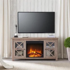 Gray Oak TV Stand With Log Fireplace Insert - Henn&Hart -Lush Living Store GUEST 9fe44ad5 296d 4015 8639 02c4a25ec8a6