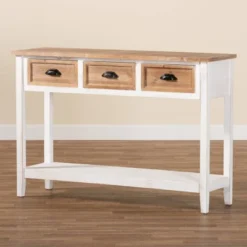 Benedict Two-Tone Wood 3 Drawer Console Table White/Oak - Baxton Studio -Lush Living Store GUEST a015a65a 20ec 4935 9826 dd42aa99b98d