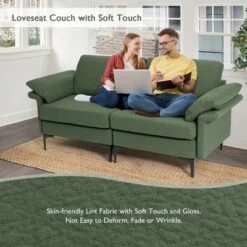 Costway Modern Loveseat Fabric 2-Seat Sofa Couch For Small Space W/Metal Legs Army -Lush Living Store GUEST a04c77b1 b9b6 462f a01b 79d27e1c1ae3