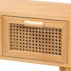 Falan Wood With Rattan 2 Drawer Console Table Oak Brown - Baxton Studio -Lush Living Store GUEST a08ced54 1806 402c a475 d31a0d8a9f20