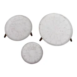 Set Of 3 Mango Wood Bowl Top Side End Coffee Tables With Angled Tripod Base White/Brown - The Urban Port