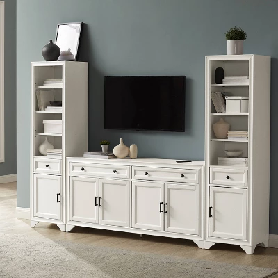 3pc Tara Entertainment Set With Open Shelving Distressed White - Crosley 3 3pc Tara Entertainment Set With Open Shelving Distressed White - Crosley