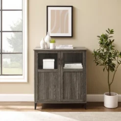 Transitional Glass And Grooved Door Accent Cabinet - Saracina Home -Lush Living Store GUEST a1947db9 6566 40de 8853 23318fcef57c