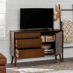 Mid-Century Modern With Closed Storage TV Stand For TVs Up To 58" Walnut - Saracina Home -Lush Living Store GUEST a1f4e294 99ff 4035 b083 b0e94e45fc3c
