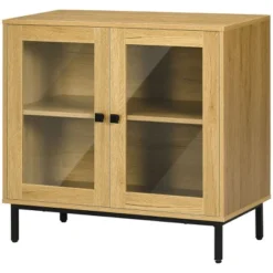 HOMCOM Small Storage Cabinet, Living Room Sideboard Cabinet With Double Glass Doors And Metal Legs For Dining Room Storage, Oak 9 HOMCOM Small Storage Cabinet, Living Room Sideboard Cabinet With Double Glass Doors And Metal Legs For Dining Room Storage, Oak -Lush Living Store GUEST a201282e d54d 48f6 9226 8d312b6e0cce
