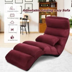 Costway Folding Lazy Sofa Chair Stylish Sofa Couch Bed Lounge Chair W/Pillow Burgundy -Lush Living Store GUEST a213881f c3e3 4a87 bbe7 862d8c0a9d98